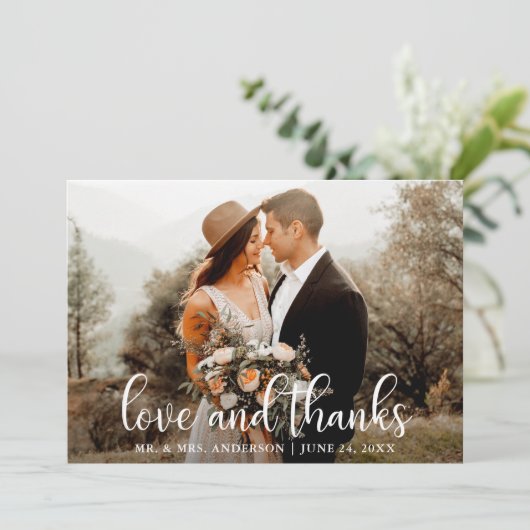 Carte De Remerciements Modern Script Love and Thanks Photo Mariage (Debout devant)