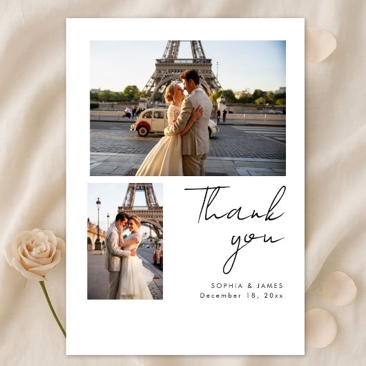 Carte De Remerciements Modern Script Minimal Destination Photo Wedding