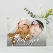 Carte De Remerciements Modern Script Newborn baby Photo Heart  (Debout devant)