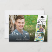 Carte De Remerciements Modern Script Overlay 3 Photo Graduation (Devant)