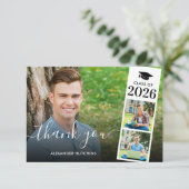 Carte De Remerciements Modern Script Overlay 3 Photo Graduation (Debout devant)