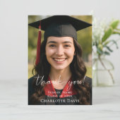Carte De Remerciements Modern script photo Graduation (Debout devant)