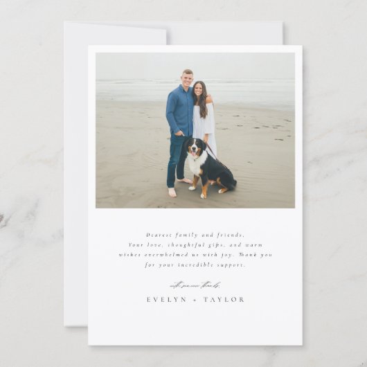 Carte De Remerciements Modern Script Photo Overlay Wedding Message (Dos)