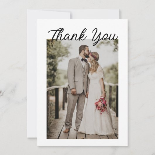 Carte De Remerciements Modern Script Photo Wedding (Devant)