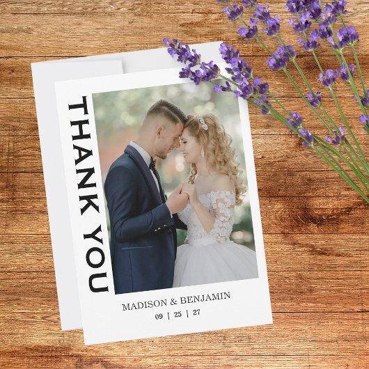 Carte De Remerciements Modern Script Photo Wedding