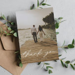 Carte De Remerciements Modern Script Photo Wedding<br><div class="desc">This wedding thank you card design features a modern calligraphy script font, your photo of choice on the front and your personal message on the back. The color of "Thank you" can be changed to fit your personal image. For more customization click the "Customize It" button and change the font...</div>