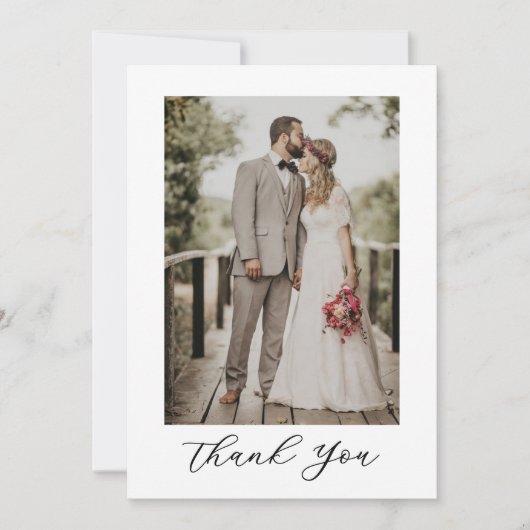 Carte De Remerciements Modern Script Photo Wedding (Devant)