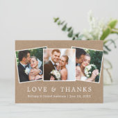 Carte De Remerciements Modern Simple Love Thanks 3 Mariage photo Kraft (Debout devant)