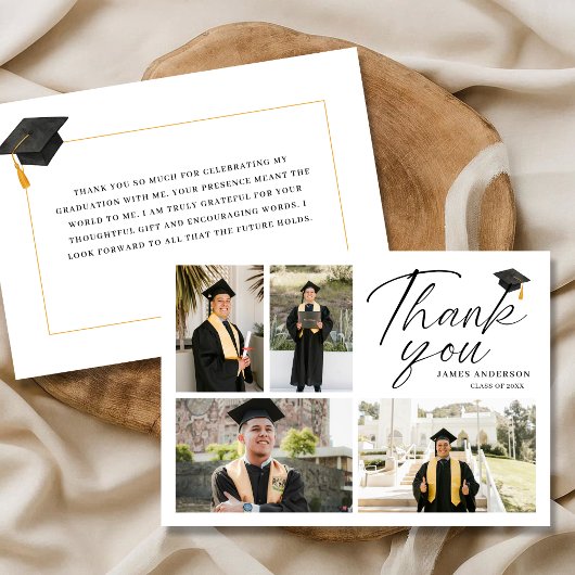 Carte De Remerciements Modern Simple Script 4 Photo collage Graduation
