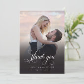 Carte De Remerciements Modern Stylish Calligraphy Script Photo Wedding  (Debout devant)