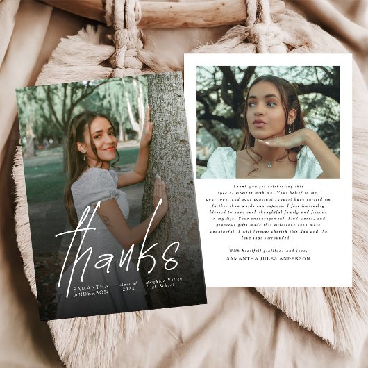 Carte De Remerciements Modern Thanks Script Simple Photo Graduation 