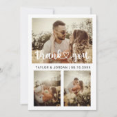 Carte De Remerciements Modern Three Photo Collage Heart Script Wedding (Devant)