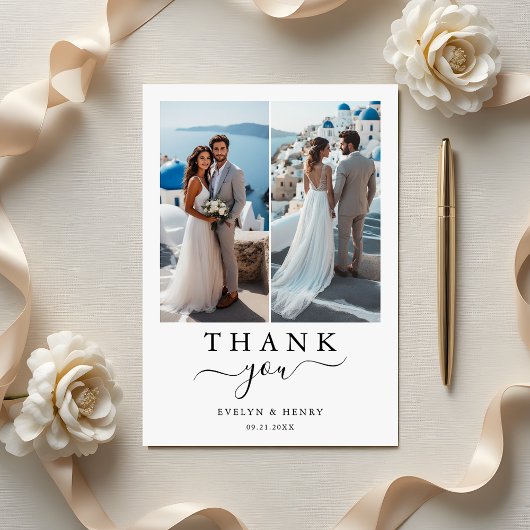Carte De Remerciements Modern Two Photo Destination Wedding