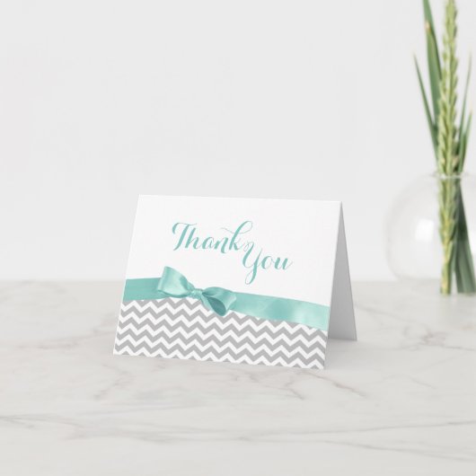 Carte De Remerciements Modern Zigzie and Aqua Bow Thank You (Devant)