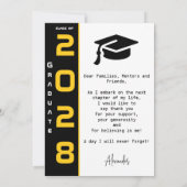 Carte De Remerciements Moderne 1 Photo Gold Black Graduation (Dos)