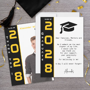 Carte De Remerciements Moderne 1 Photo Gold Black Graduation