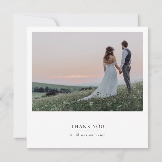 Carte De Remerciements Moderne 2 Carré photo Mariage (Devant)