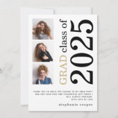 Carte De Remerciements Moderne 3 photo Bold Text 2023 Graduation blanche (Devant)