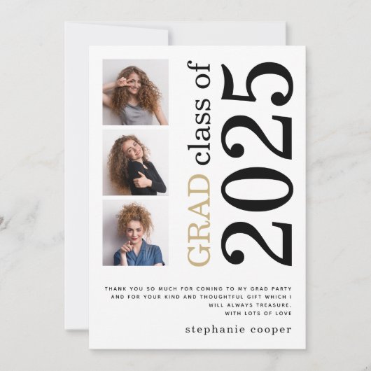 Carte De Remerciements Moderne 3 photo Bold Text 2023 Graduation blanche (Devant)