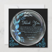 Carte De Remerciements Moderne Anniversaire de Mariage Fleurie Bleue Noir (Devant)