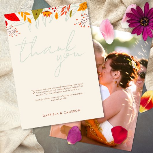 Carte De Remerciements Moderne automne brillant Floral Simple Mariage ivo