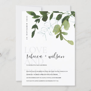 CARTE DE REMERCIEMENTS MODERNE BLANC VERT EUCALYPTUS FOLIAGE COULEUR D'EA