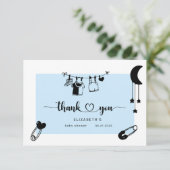 carte de remerciements moderne bleu baby shower (Debout devant)
