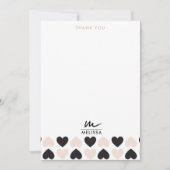 Carte De Remerciements Moderne Blush rose noir Coeurs d'amour Monogramme (Devant)