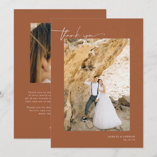 Carte De Remerciements Moderne Boho Désert | Simple Écriture Mariage Merc (Devant / Derrière)
