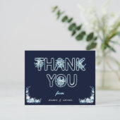 Carte De Remerciements Moderne Boho Rustique Navy & Bleu Léger Floral Cut (Debout devant)