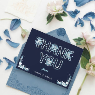 Carte De Remerciements Moderne Boho Rustique Navy & Bleu Léger Floral Cut