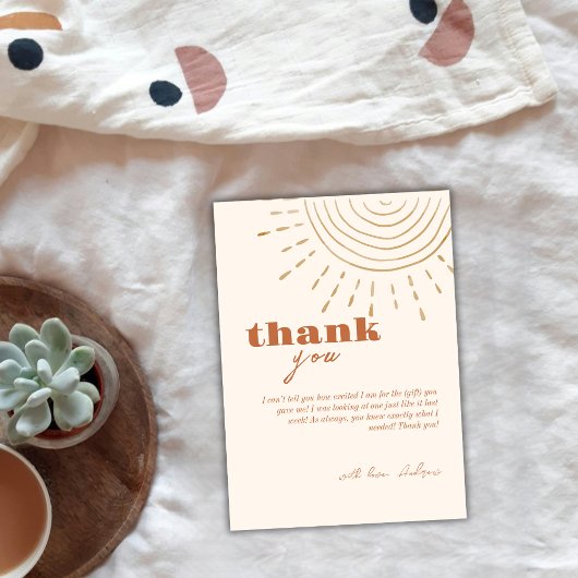 Carte De Remerciements Moderne Boho Voici le Fils Baby Shower
