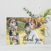 Carte De Remerciements Moderne Calligraphie 4 Photo Collage Mariage (Debout devant)