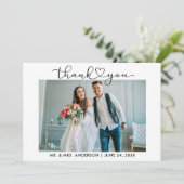 Carte De Remerciements Moderne Calligraphie Coeur Script Mariage photo (Debout devant)