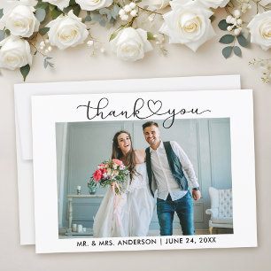 Carte De Remerciements Moderne Calligraphie Coeur Script Mariage photo