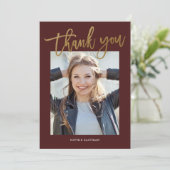 Carte De Remerciements Moderne Calligraphie Photo Graduation (Debout devant)