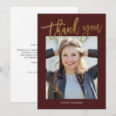 Carte De Remerciements Moderne Calligraphie Photo Graduation (Devant / Derrière)