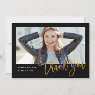 Carte De Remerciements Moderne Calligraphie Photo Graduation