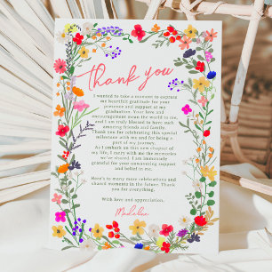 Carte De Remerciements Moderne chic boho brillant fleurs sauvages graduat