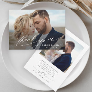 Carte De Remerciements Moderne Chic Calligraphie 2 Mariage photo