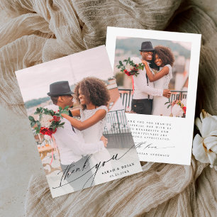 Carte De Remerciements Moderne Chic Calligraphie 2 Mariage photo