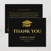 Carte De Remerciements Moderne Chic Elegant Noir et Or Graduation (Devant / Derrière)