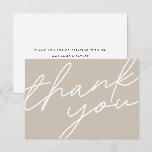 Carte De Remerciements Moderne Chic Lumière Taupe Calligraphie Script Mar (Devant / Derrière)