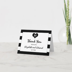 Carte De Remerciements Moderne Chic Mariage noir et blanc