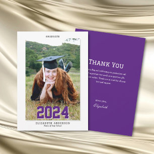 Carte De Remerciements Moderne Chic Purple Graduate 2024 Graduation Photo