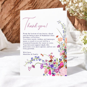 Carte De Remerciements Moderne Cute Floral Fleurs sauvages 1er anniversai