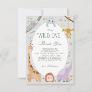 Carte De Remerciements Moderne Cute Wild One Safari Animaux 1er Anniversa