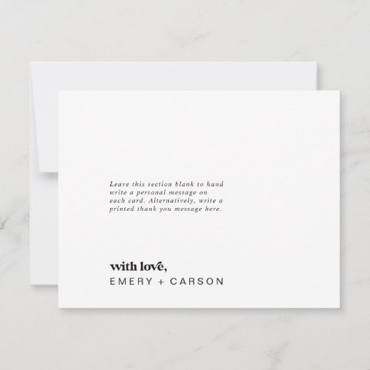 Carte de remerciements moderne de typographie noir (Dos)