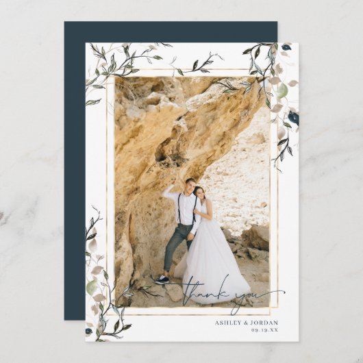 Carte De Remerciements Moderne Delicate Mariage de verdure printanière (Devant / Derrière)