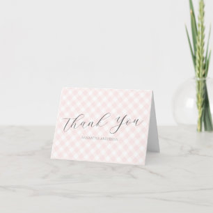 Carte De Remerciements Moderne + Doux rose En vichy Baby shower fille